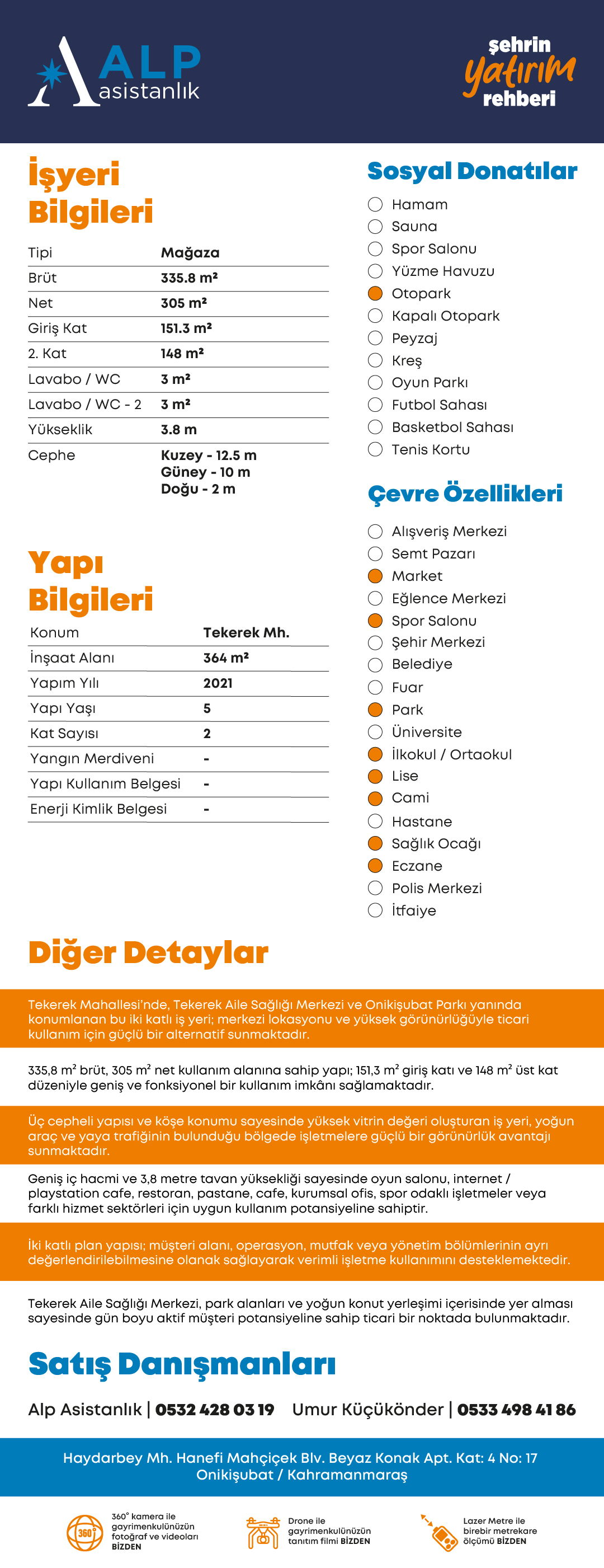ALP ASİSTANLIK'TAN ONİKİŞUBAT PARKI YANI MÜSTAKİL KİRALIK İŞYERİ bilgi görseli