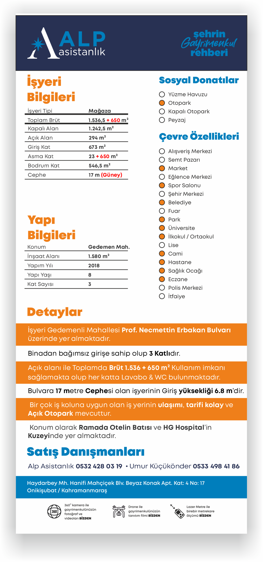 ALP ASİSTANLIK'TAN HG HOSPITAL KARŞISI BULVAR ÜZERİ GENİŞ İŞYERİ bilgi görseli