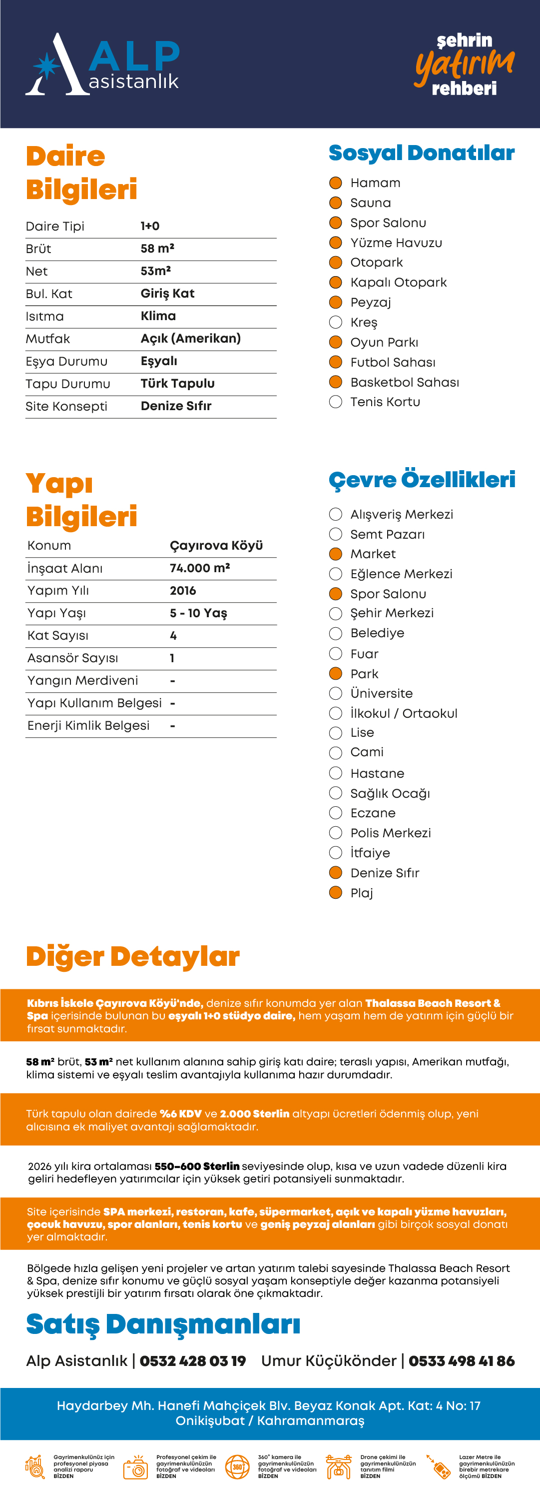 KIBRIS BAFRA THALASSA BEACHTE DENİZE SIFIR SATILIK 1+0 FIRSATI bilgi görseli