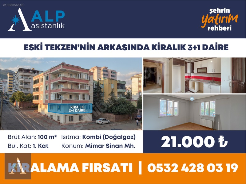 ALP ASİSTANLIK'TAN ESKİ TEKZENNİN ARKASINDA KİRALIK 3+1 DAİRE - 2. küçük görsel