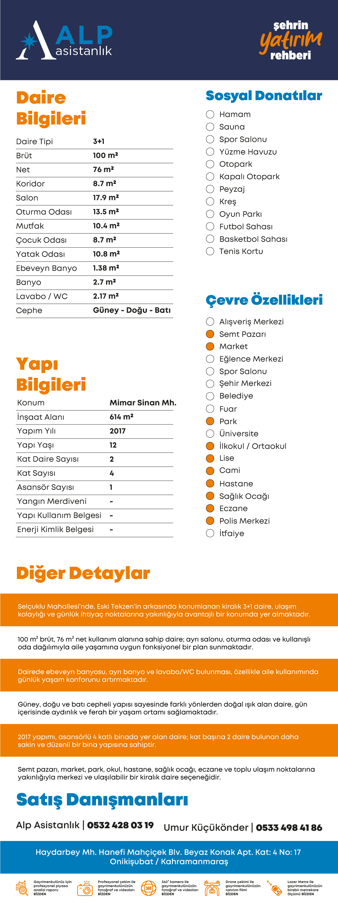 ALP ASİSTANLIK'TAN ESKİ TEKZENNİN ARKASINDA KİRALIK 3+1 DAİRE bilgi görseli