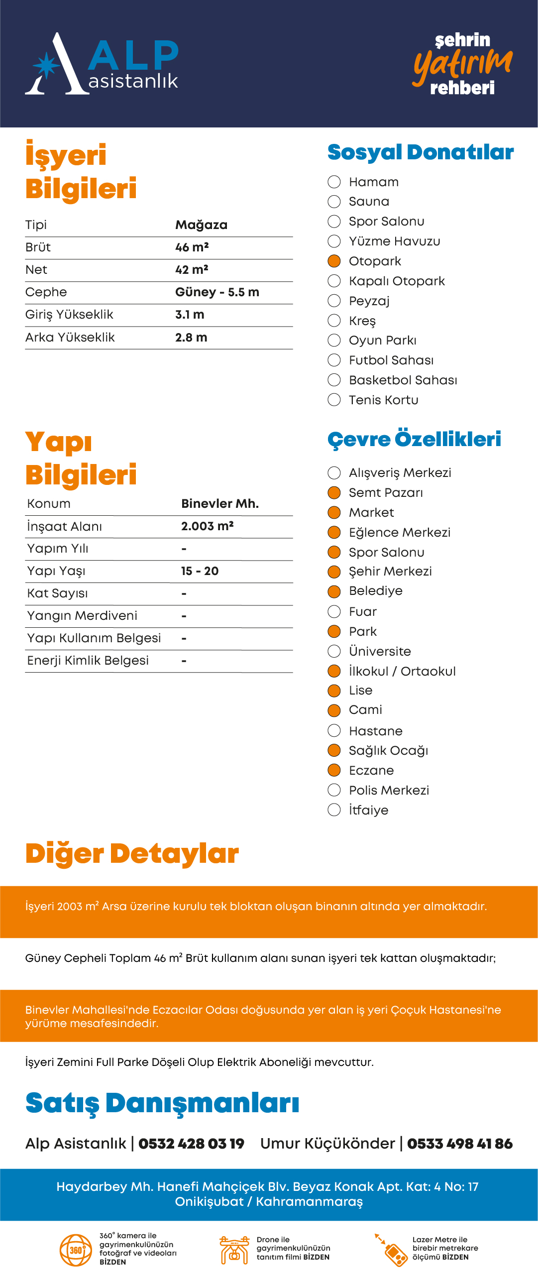 ALP ASİSTANLIK'TAN ECZACILAR ODASI YANI SATILIK İŞYERİ bilgi görseli