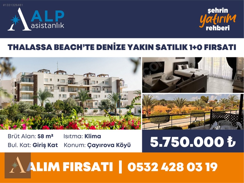KIBRIS BAFRA THALASSA BEACHTE DENİZE SIFIR SATILIK 1+0 FIRSATI - 2. küçük görsel