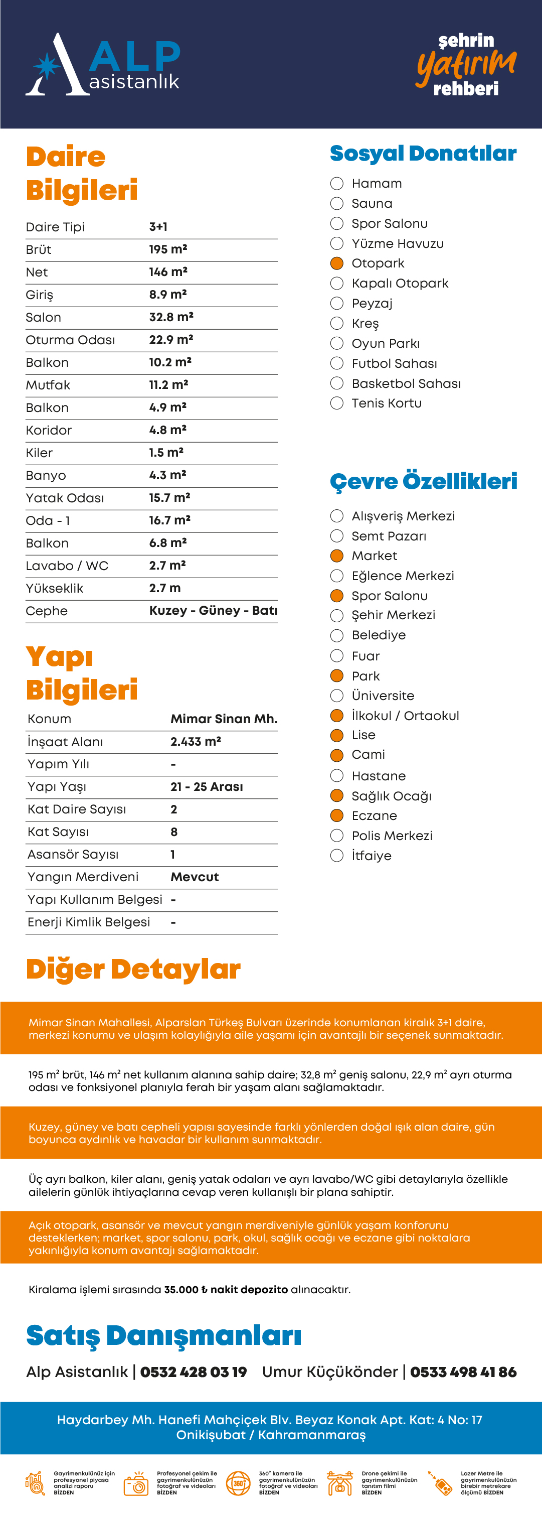 ALP ASİSTANLIK'TAN BULVAR ÜZERİNDE KİRALIK GENİŞ 3+1 DAİRE bilgi görseli