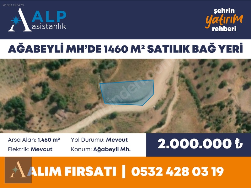 ALP ASİSTANLIK'TAN AĞABEYLİ MHDE 1460 M² SATILIK BAĞ YERİ - 2. küçük görsel