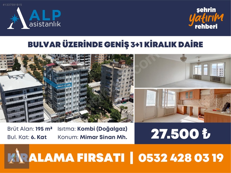 ALP ASİSTANLIK'TAN BULVAR ÜZERİNDE KİRALIK GENİŞ 3+1 DAİRE - 2. küçük görsel