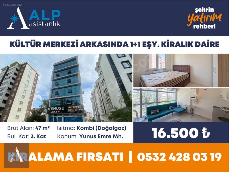 ALP ASİSTANLIK'TAN KÜLTÜR MERKEZİ ARKASI 1+1 EŞY. KİRALIK DAİRE - 2. küçük görsel