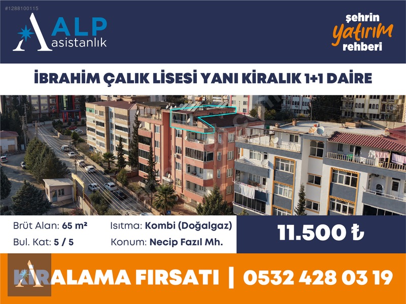 ALP ASİSTANLIK'TAN İBRAHİM ÇALIK LİSESİ YANI KİRALIK 1+1 DAİRE - 2. küçük görsel