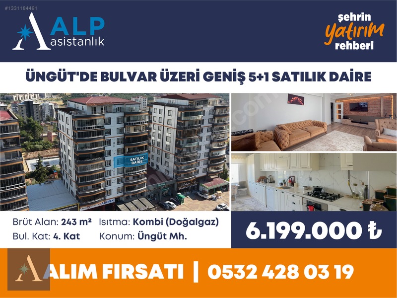 ALP ASİSTANLIK'TAN ÜNGÜT'DE BULVAR ÜZERİ GENİŞ 5+1 SATILIK DAİRE - 2. küçük görsel