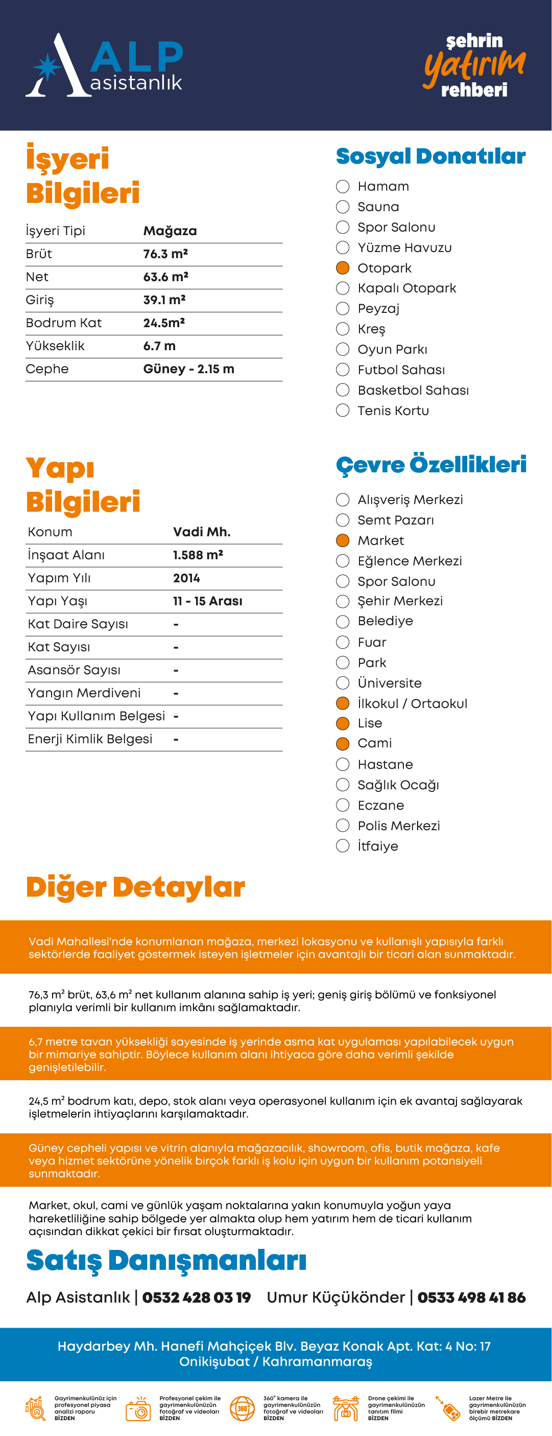 ALP ASİSTANLIK'TAN VADİ MAHALLESİ'NDE SATILIK İŞ YERİ bilgi görseli