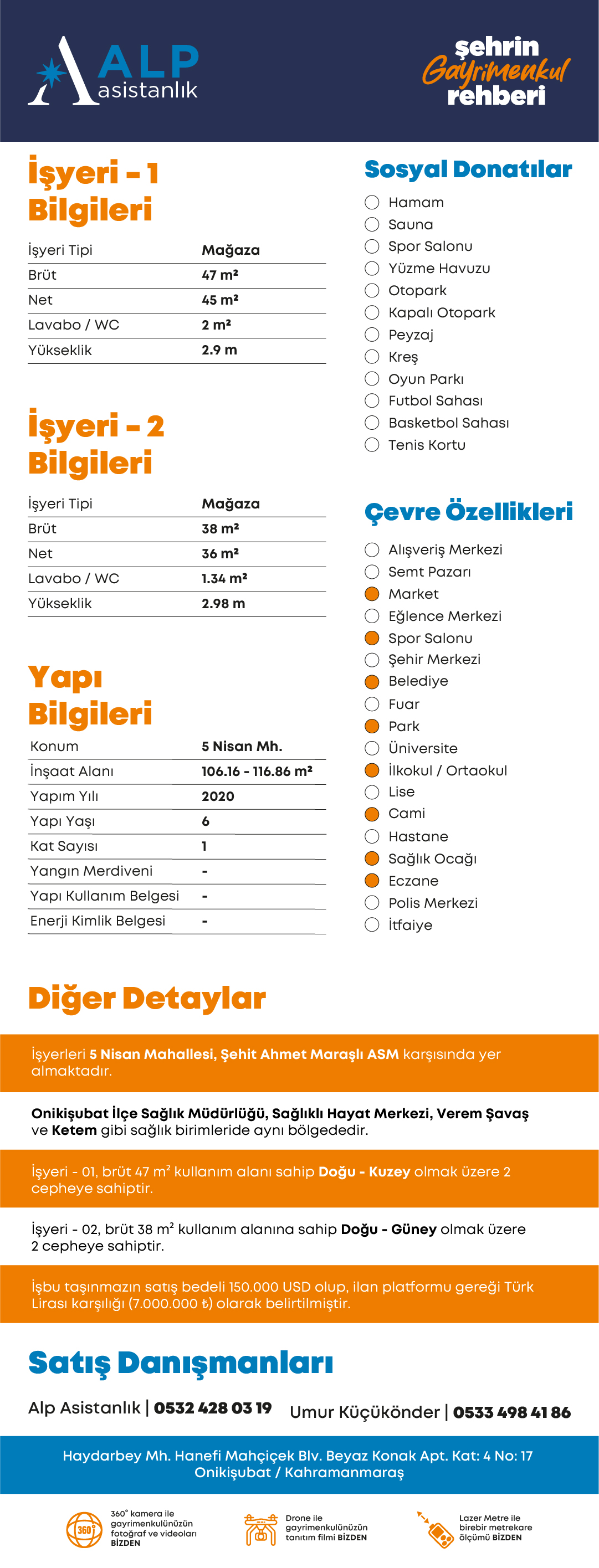 ALP ASİSTANLIKTAN VEREM SAVAŞ &amp; 5 NİSAN ASM YANI SATILIK İŞYERİ bilgi görseli