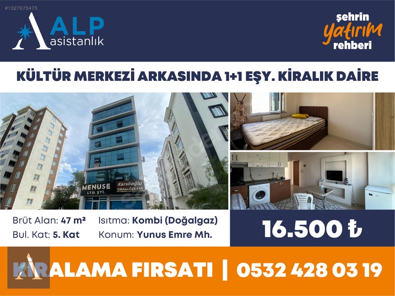 ALP ASİSTANLIK'TAN KÜLTÜR MERKEZİ ARKASI 1+1 EŞY. KİRALIK DAİRE - 2. küçük görsel