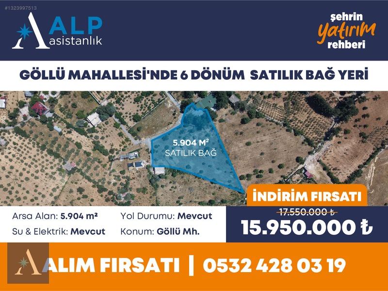 ALP ASİSTANLIK'TAN GÖLLÜ'DE SATILIK BAĞ YERİ - 2. küçük görsel
