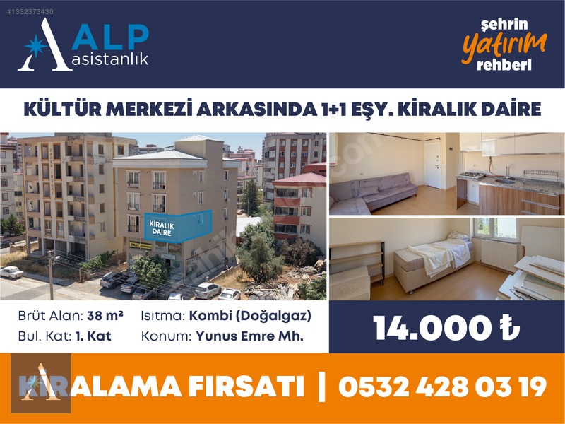ALP ASİSTANLIK'TAN KÜLTÜR MERKEZİ ARKASI 1+1 EŞY. KİRALIK DAİRE - 2. küçük görsel